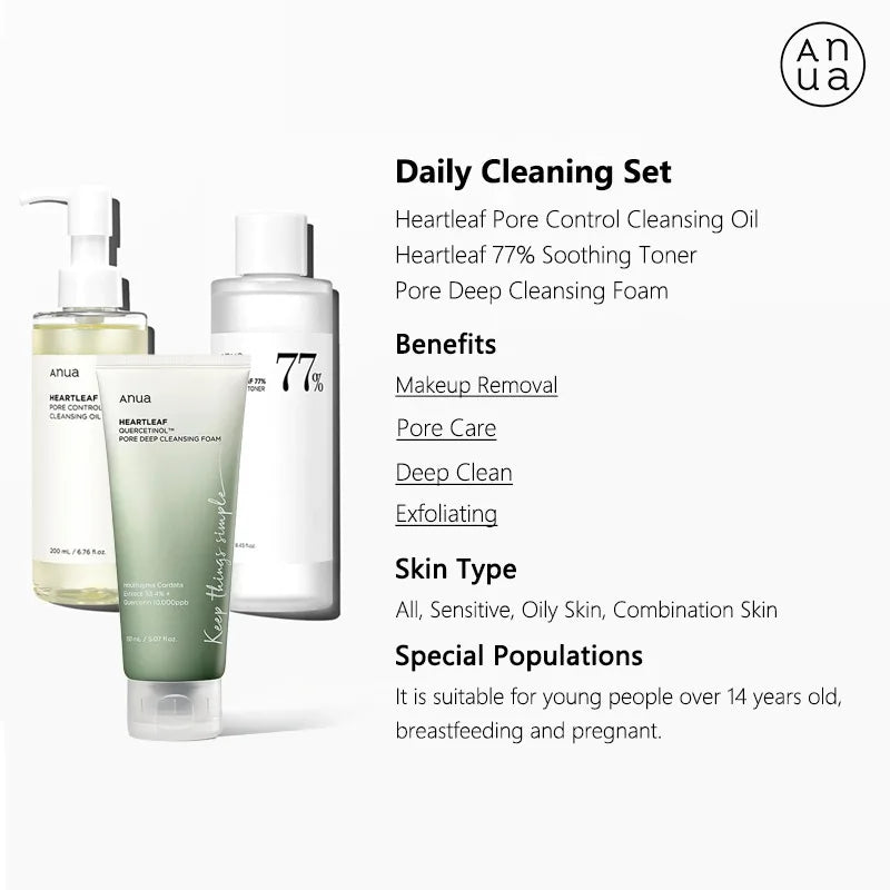 Anua Heartleaf 77% Skin Care Set Soothing Hydration & Deep Cleansing for Sensitive Skin